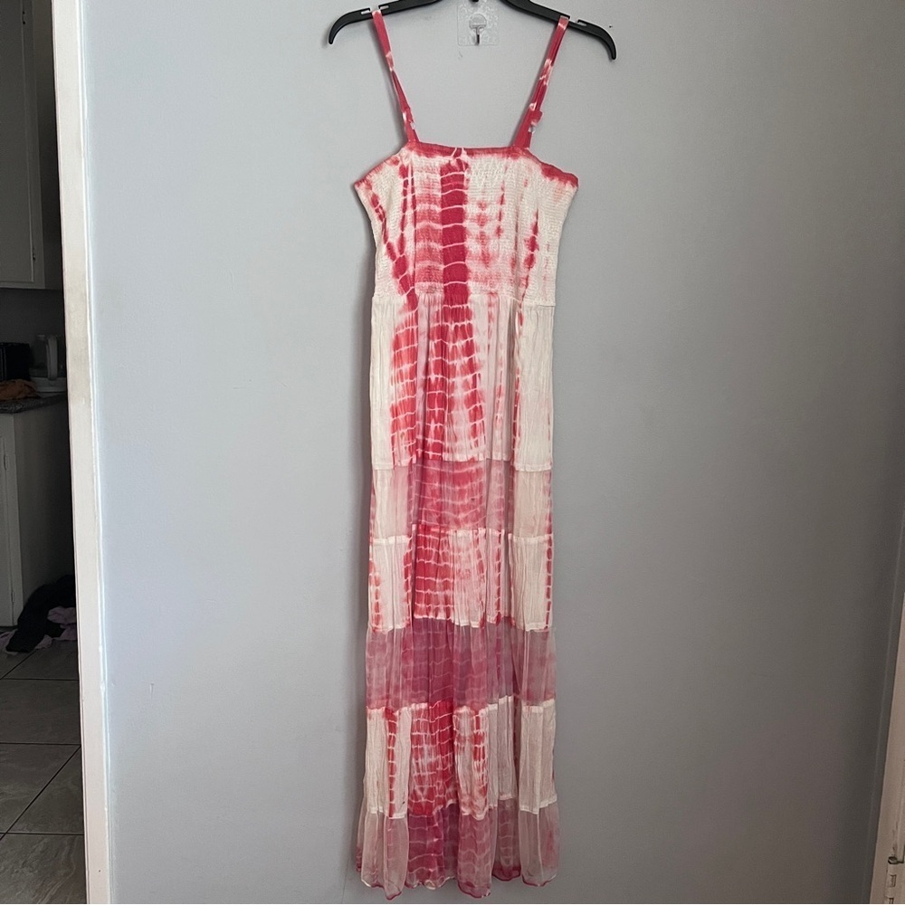 Mlle Gabrielle Orange & White Tie Dye Spaghetti Strap Sundress EUC